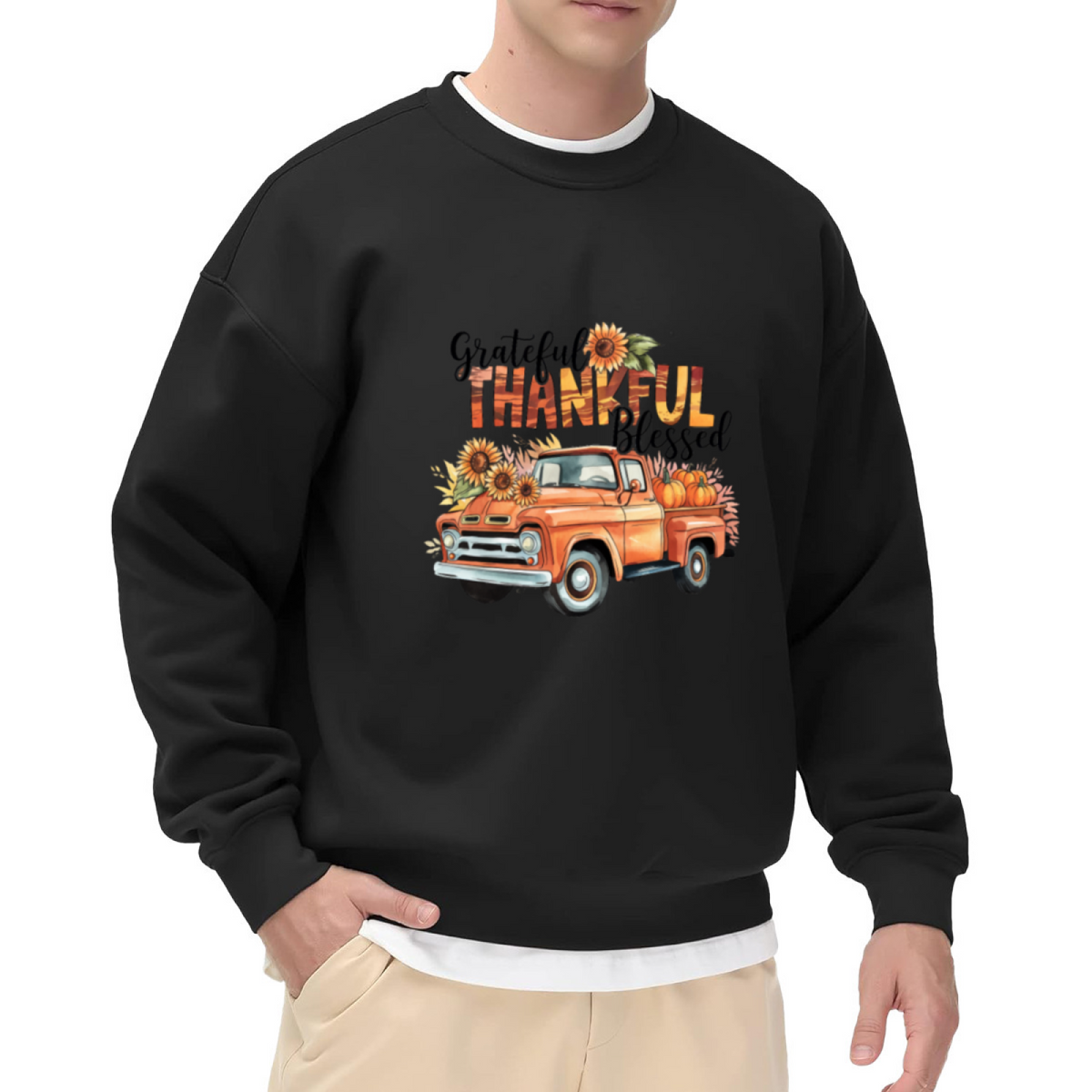 Grateful Thankful Blessed Fall Truck Sweatshirt - Pumpkin Patch Pickup Crewneck, Autumn Sunflower Pullover, Thanksgiving Farmhouse Gift Sweatshirt, Harvest Top