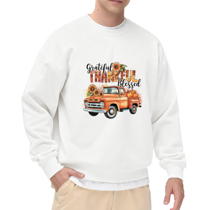 Grateful Thankful Blessed Fall Truck Sweatshirt - Pumpkin Patch Pickup Crewneck, Autumn Sunflower Pullover, Thanksgiving Farmhouse Gift Sweatshirt, Harvest Top