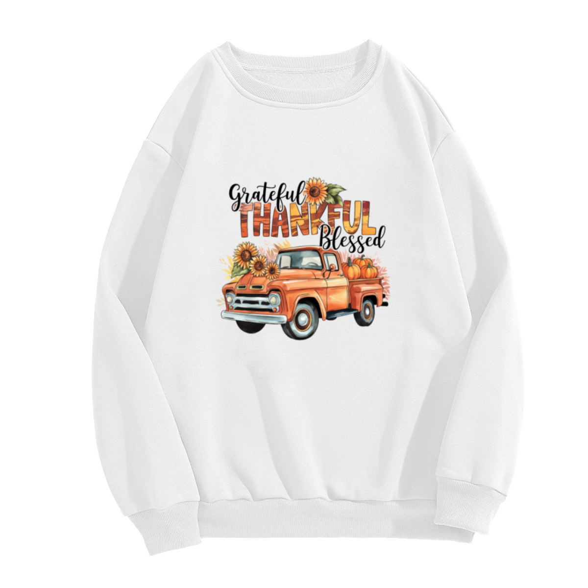 Grateful Thankful Blessed Fall Truck Sweatshirt - Pumpkin Patch Pickup Crewneck, Autumn Sunflower Pullover, Thanksgiving Farmhouse Gift Sweatshirt, Harvest Top