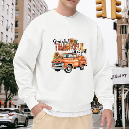 Grateful Thankful Blessed Fall Truck Sweatshirt - Pumpkin Patch Pickup Crewneck, Autumn Sunflower Pullover, Thanksgiving Farmhouse Gift Sweatshirt, Harvest Top