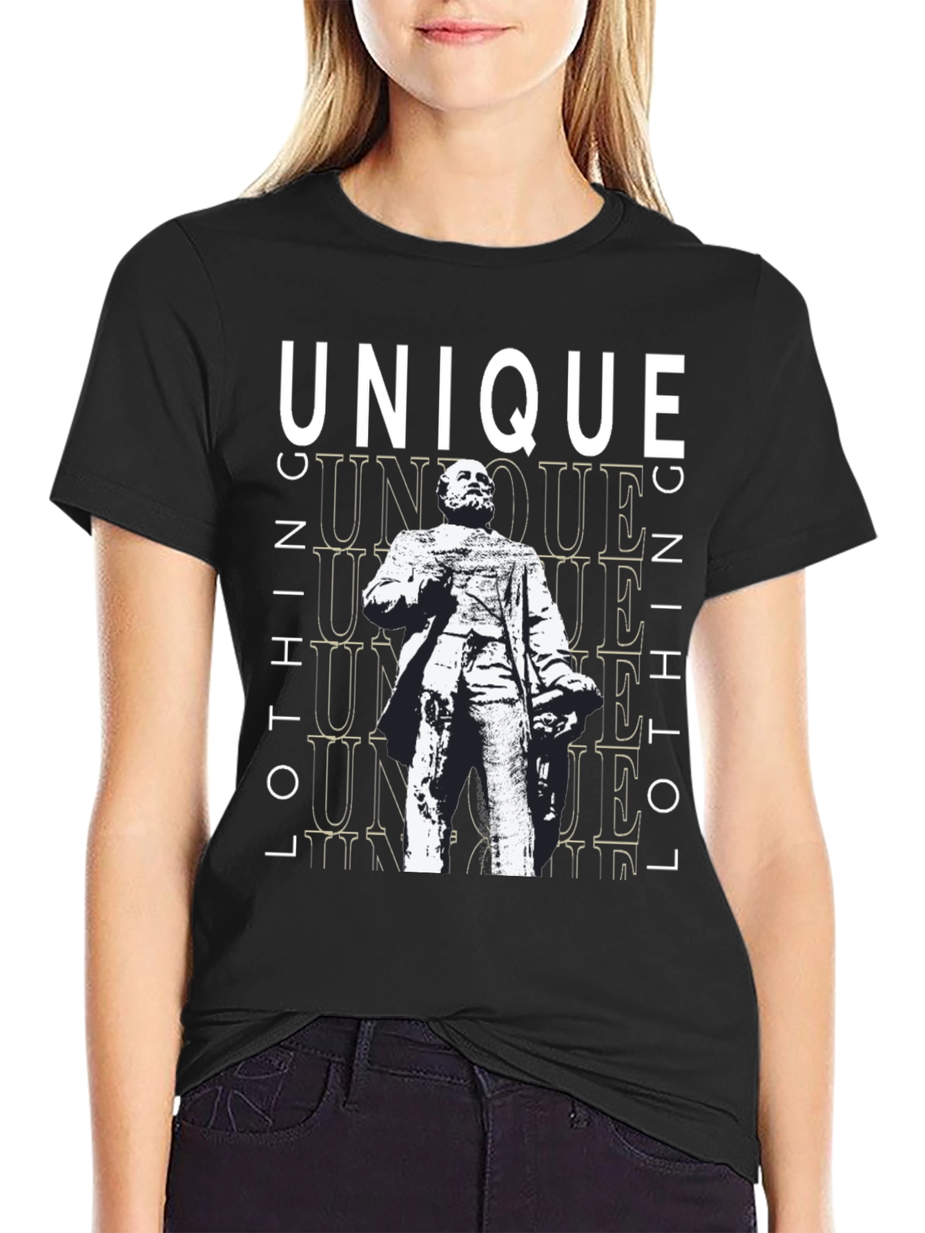 Unique Statue Graphic Black T-Shirt