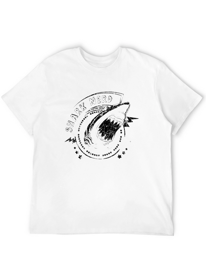 Shark Nerd Graphic Tee - Black Cotton T-Shirt