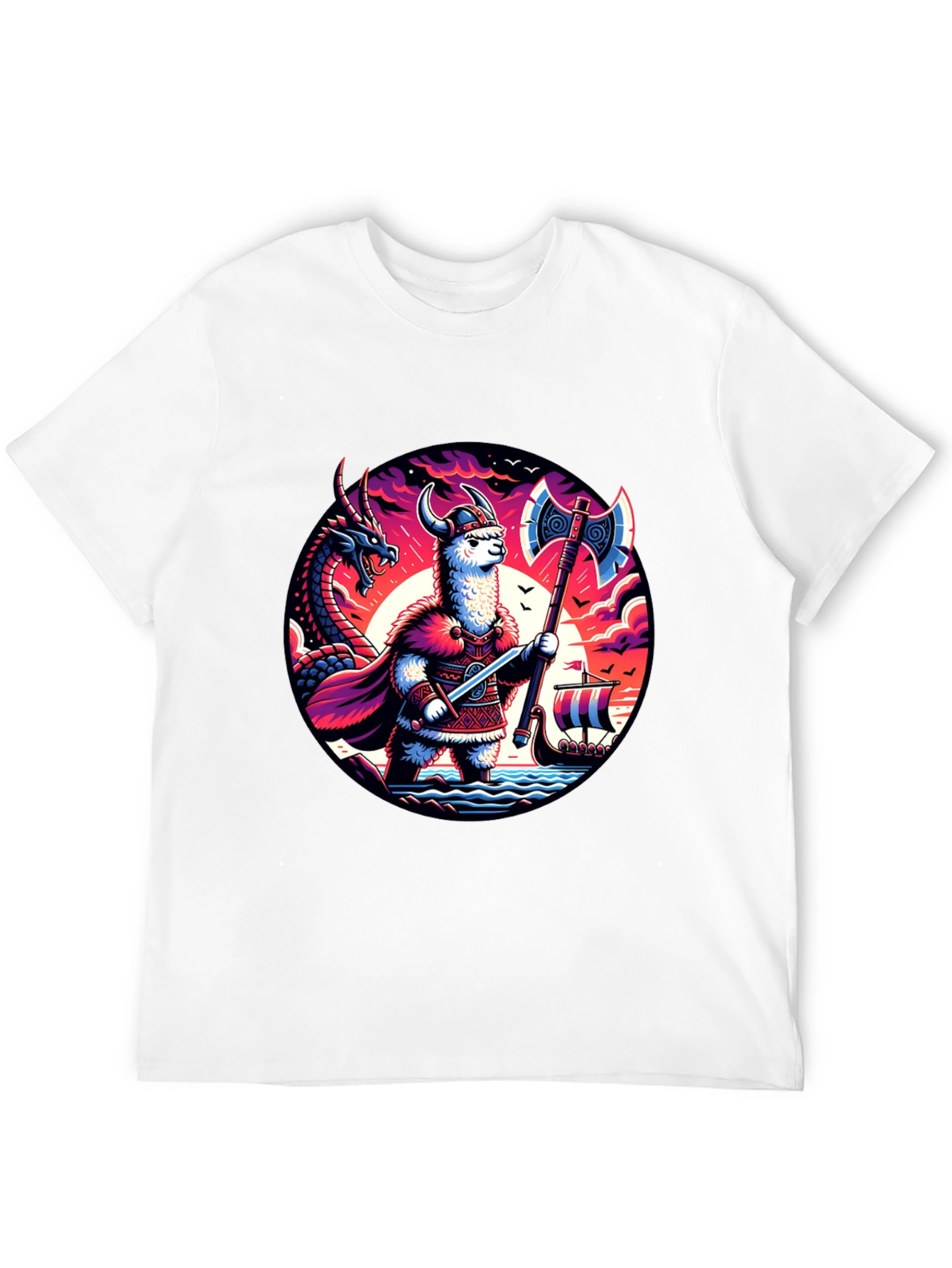 Llama Viking Graphic T-Shirt - Crew Neck