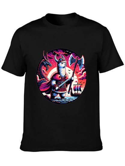 Llama Viking Graphic T-Shirt - Crew Neck