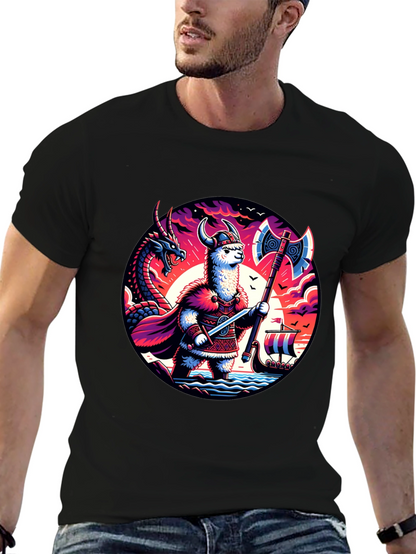 Llama Viking Graphic T-Shirt - Crew Neck