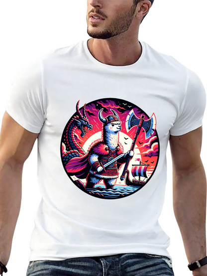 Llama Viking Graphic T-Shirt - Crew Neck
