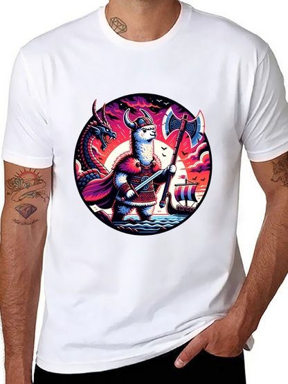 Llama Viking Graphic T-Shirt - Crew Neck