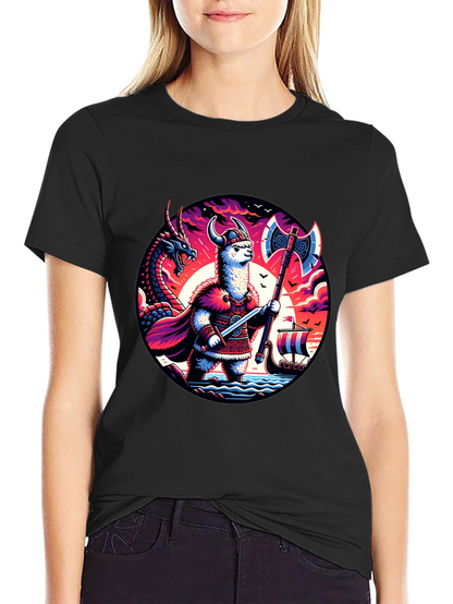 Llama Viking Graphic T-Shirt - Crew Neck