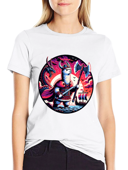 Llama Viking Graphic T-Shirt - Crew Neck