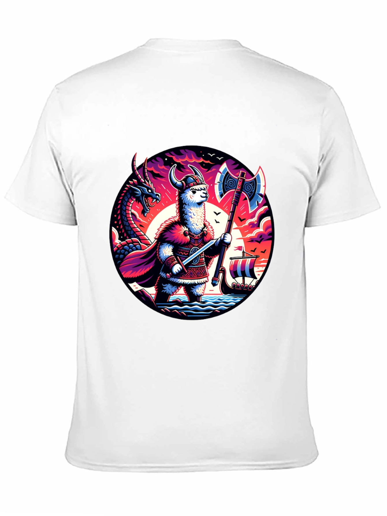 Llama Viking Graphic T-Shirt - Crew Neck