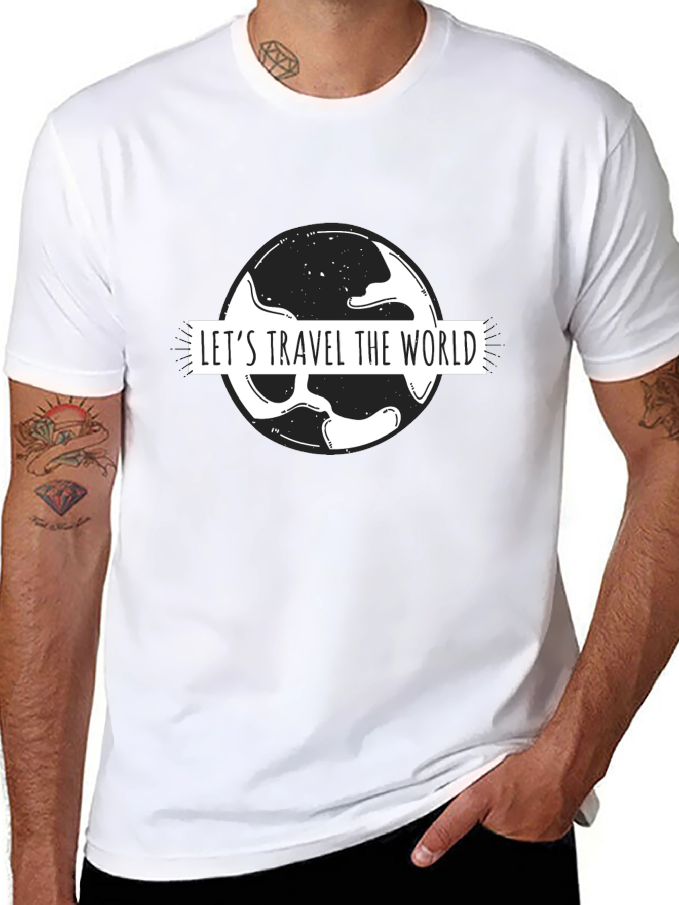 Lets Travel the World Black Graphic T-Shirt