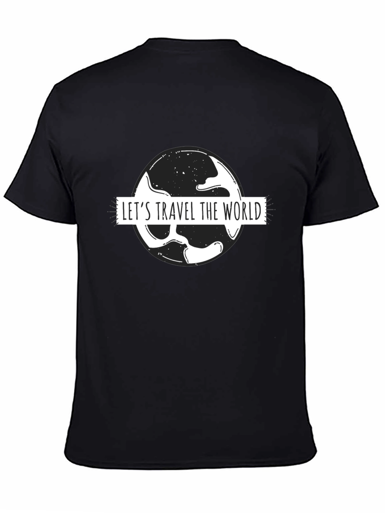 Lets Travel the World Black Graphic T-Shirt