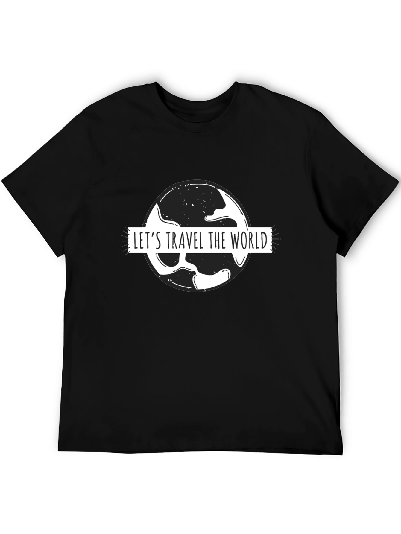 Lets Travel the World Black Graphic T-Shirt