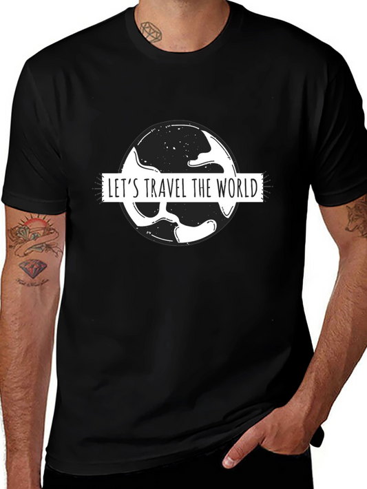 Lets Travel the World Black Graphic T-Shirt
