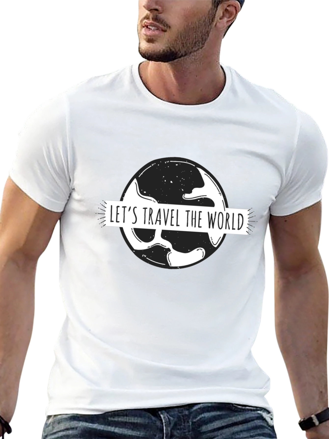 Lets Travel the World Black Graphic T-Shirt
