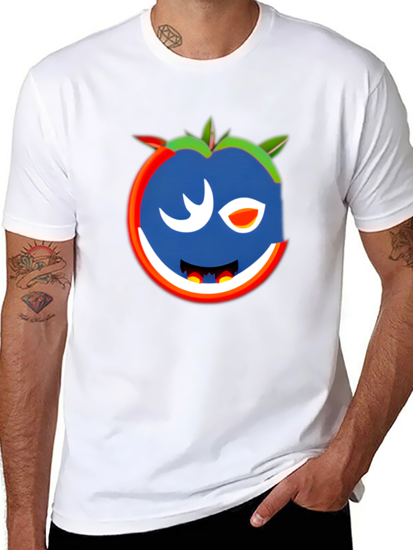 Whimsical Wink Tomato Graphic Tee - Black Cotton Blend