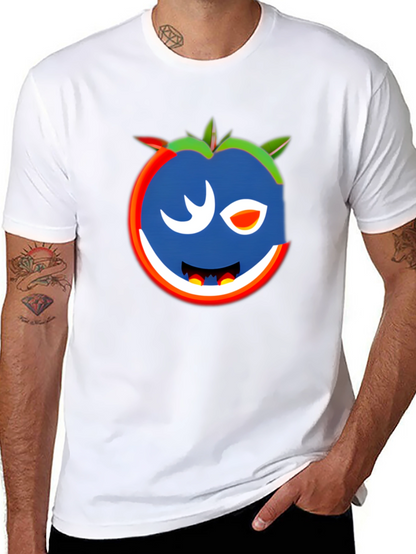 Whimsical Wink Tomato Graphic Tee - Black Cotton Blend