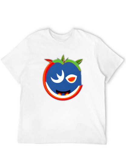 Whimsical Wink Tomato Graphic Tee - Black Cotton Blend