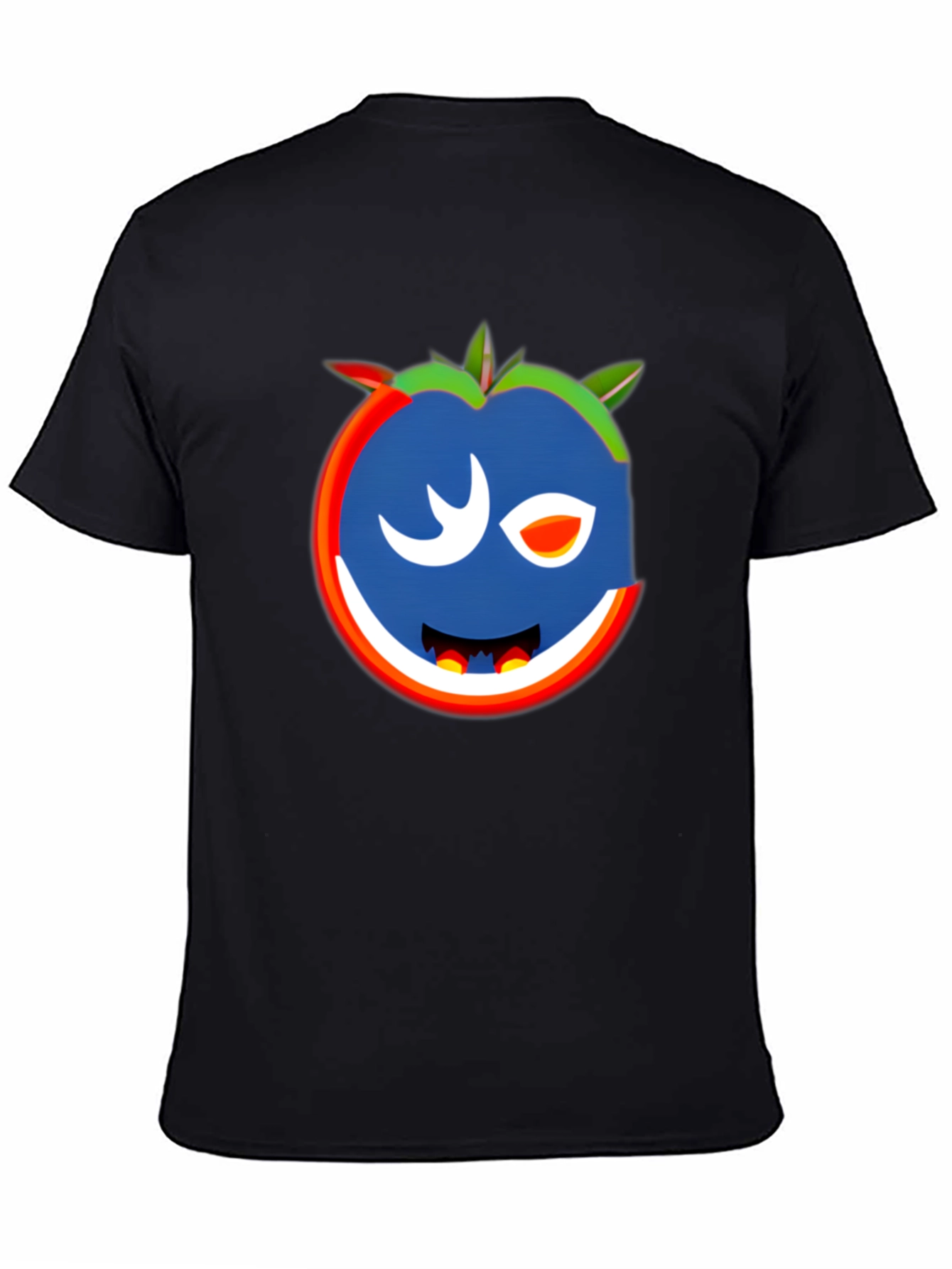 Whimsical Wink Tomato Graphic Tee - Black Cotton Blend