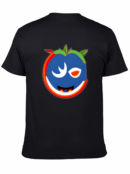 Whimsical Wink Tomato Graphic Tee - Black Cotton Blend