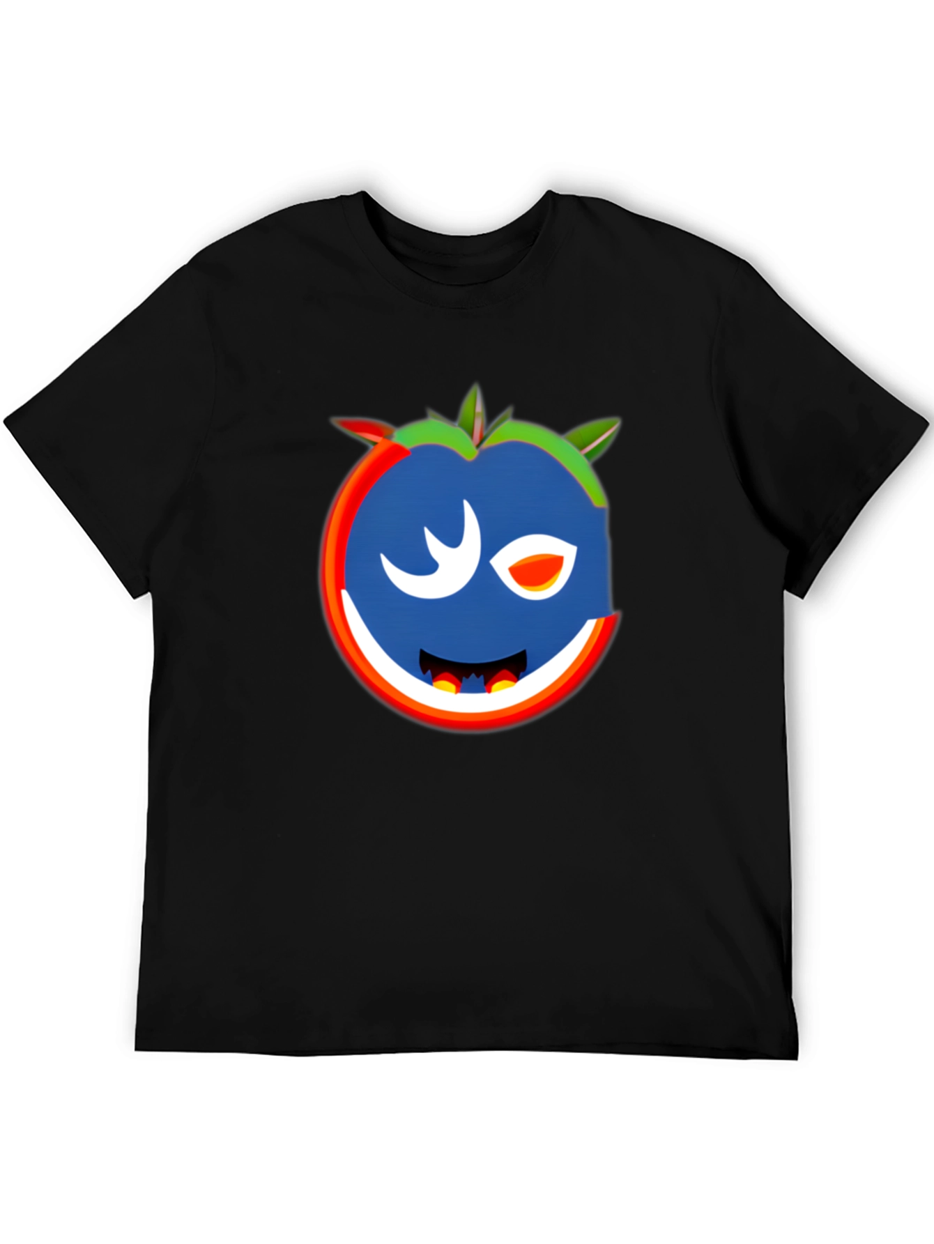 Whimsical Wink Tomato Graphic Tee - Black Cotton Blend