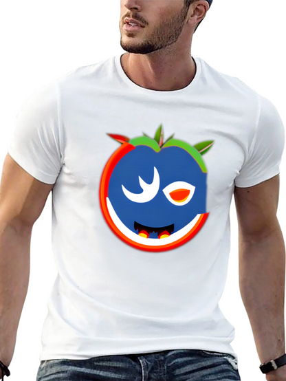 Whimsical Wink Tomato Graphic Tee - Black Cotton Blend