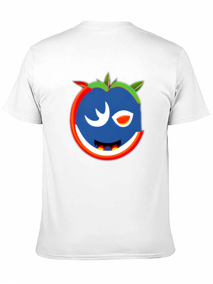 Whimsical Wink Tomato Graphic Tee - Black Cotton Blend