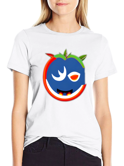Whimsical Wink Tomato Graphic Tee - Black Cotton Blend