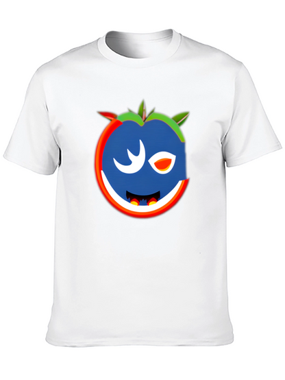 Whimsical Wink Tomato Graphic Tee - Black Cotton Blend