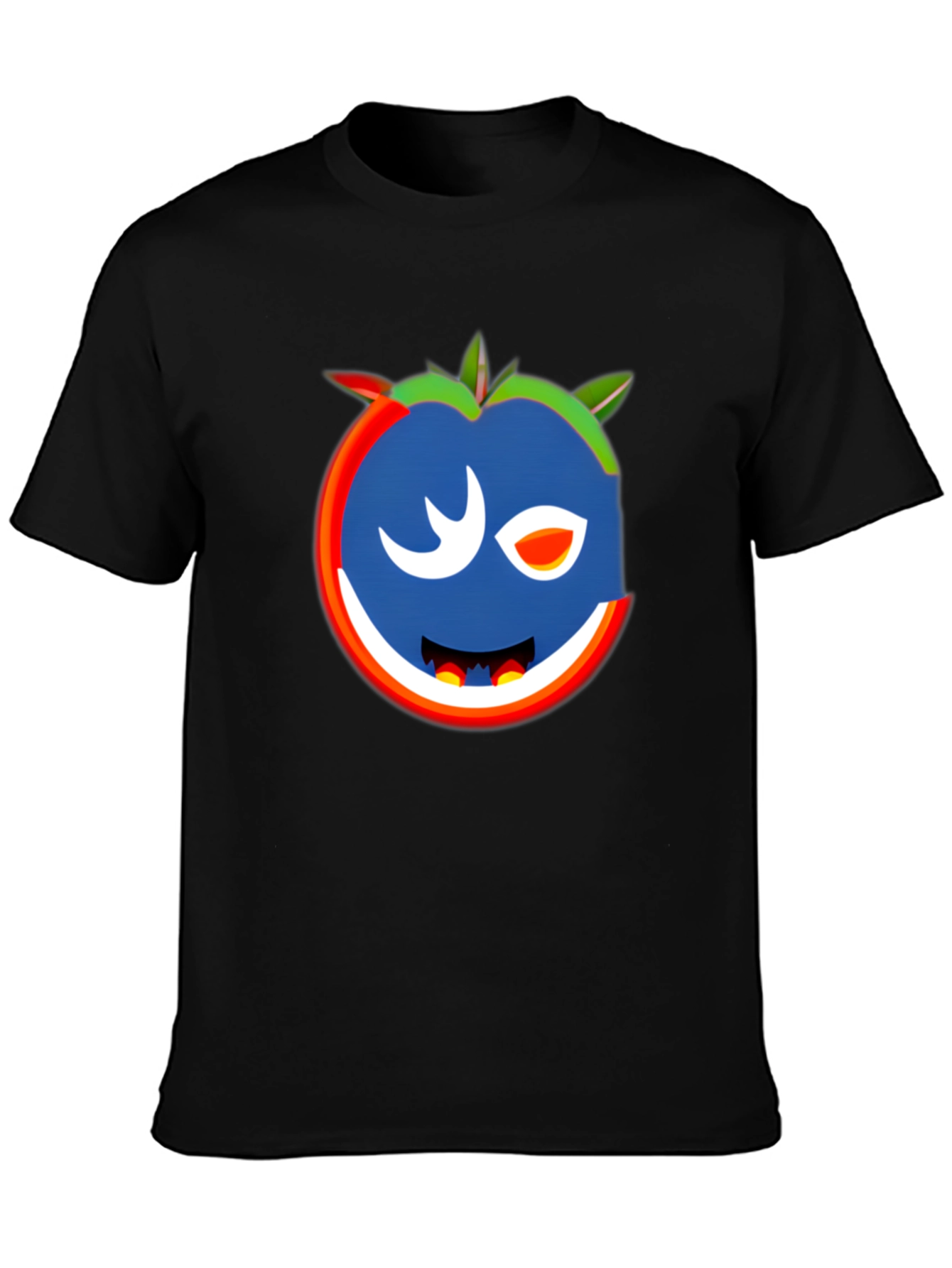 Whimsical Wink Tomato Graphic Tee - Black Cotton Blend