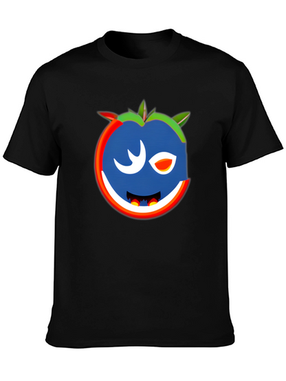 Whimsical Wink Tomato Graphic Tee - Black Cotton Blend