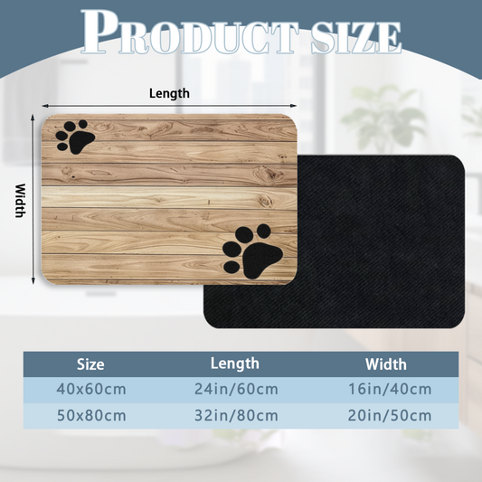 Wood Grain Paw Print Decor Diatomite Bathroom Floor Mat