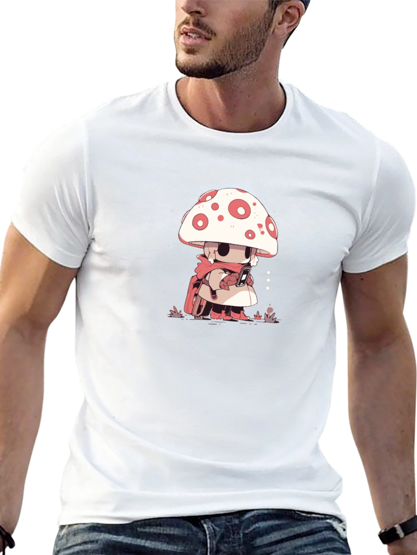 Mushroom Character Black T-Shirt