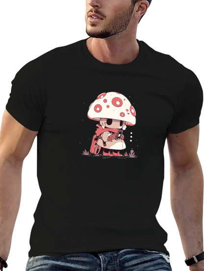 Mushroom Character Black T-Shirt