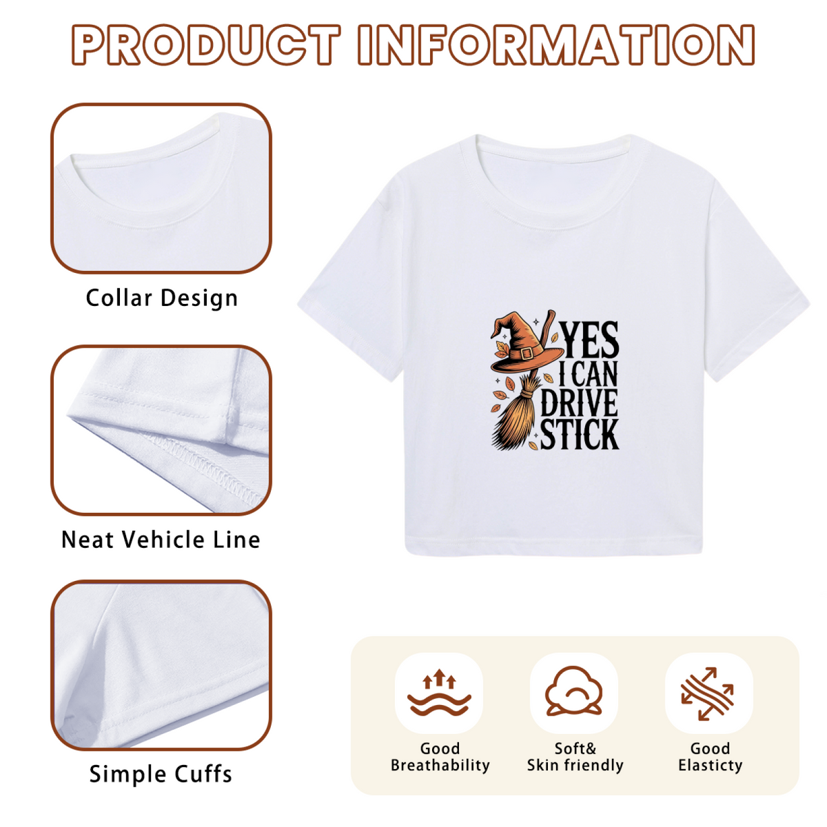 Yes I Can Drive Stick Witch Broom Funny Halloween Crop Top