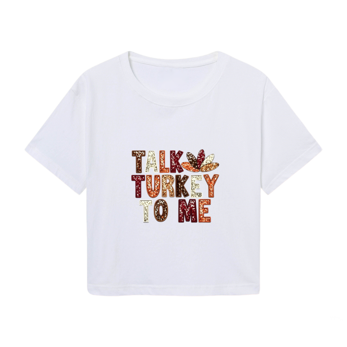 Talk Turkey To Me Fun Thanksgiving Fall Graphic Crop Top