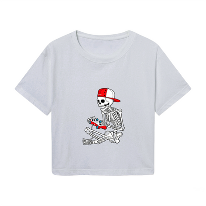 Gamer Skeleton Retro Halloween Fun Crop Top