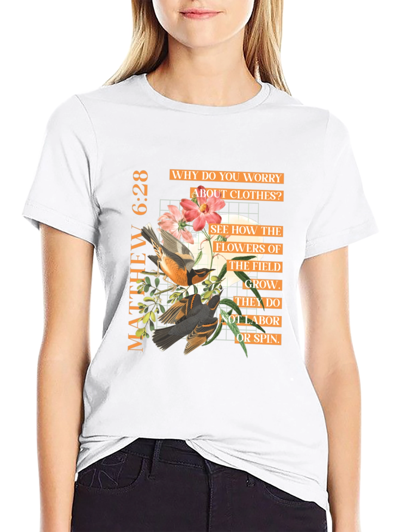 Matthew 6:28 Graphic Tee - Inspirational Bible Verse T-Shirt