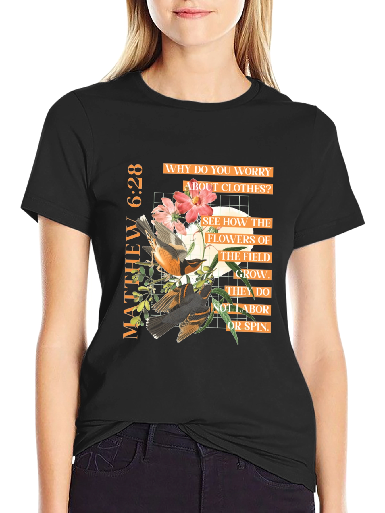 Matthew 6:28 Graphic Tee - Inspirational Bible Verse T-Shirt