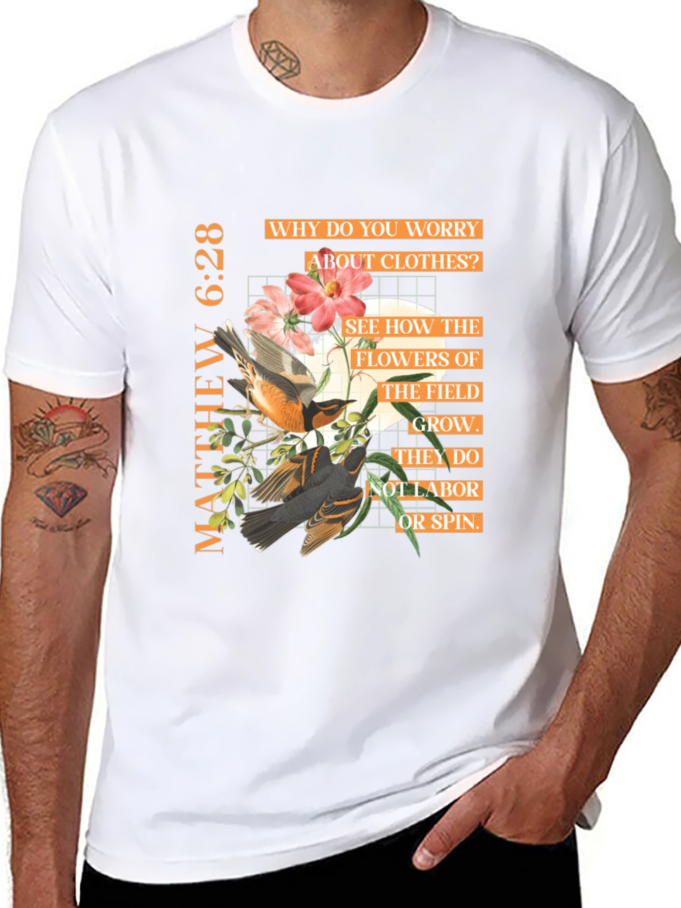 Matthew 6:28 Graphic Tee - Inspirational Bible Verse T-Shirt