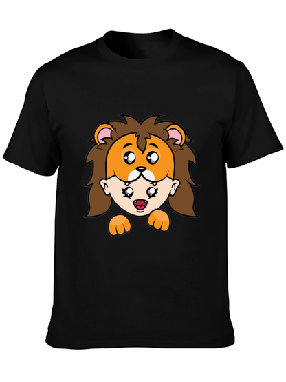Lion Mask Cartoon Graphic Black T-Shirt