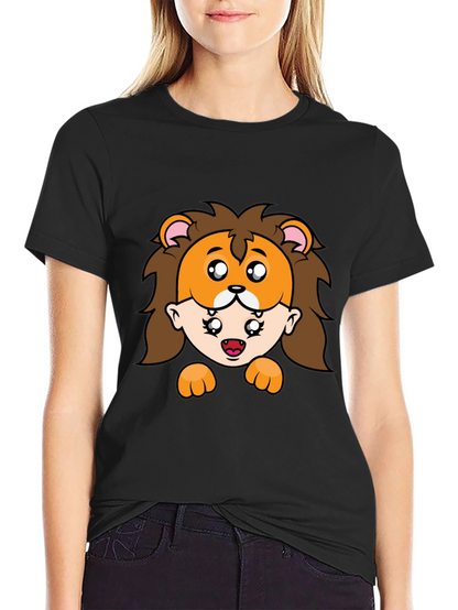 Lion Mask Cartoon Graphic Black T-Shirt