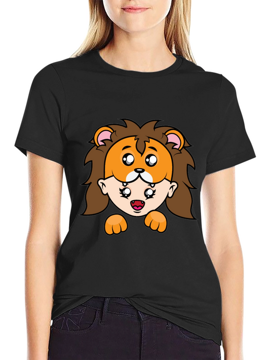 Lion Mask Cartoon Graphic Black T-Shirt