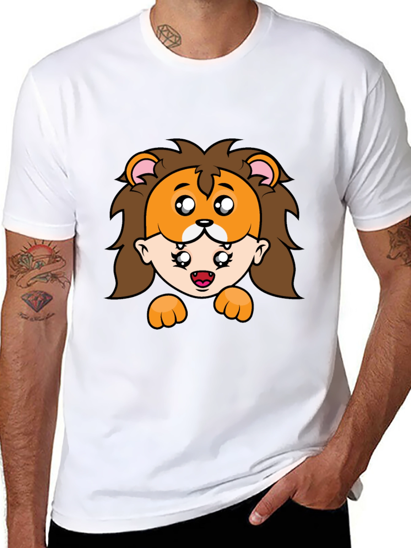 Lion Mask Cartoon Graphic Black T-Shirt