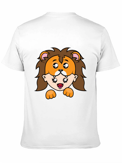 Lion Mask Cartoon Graphic Black T-Shirt