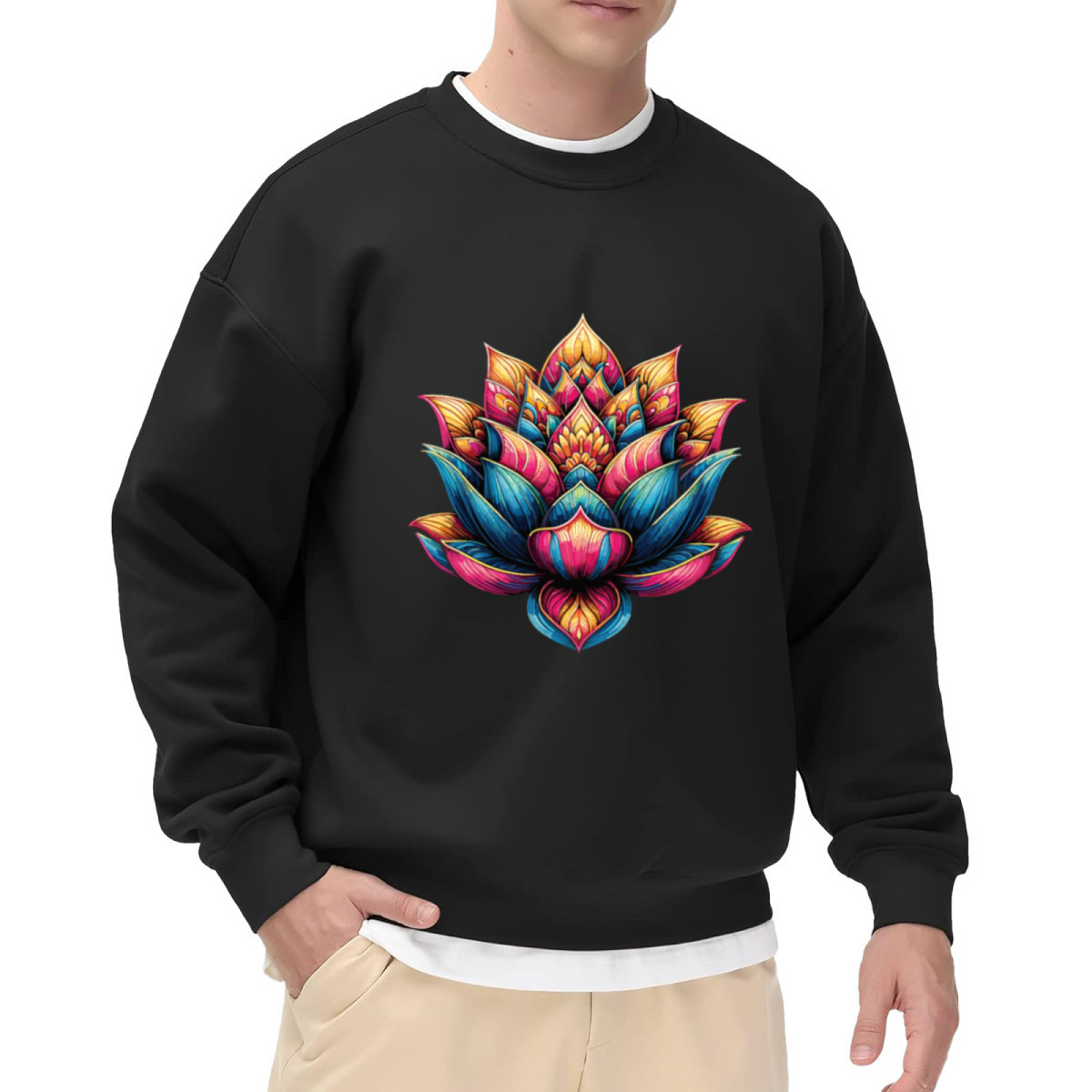 Ornate Lotus Flower Sweatshirt - Decorative Mandala Lotus Crewneck, Bohemian Floral Medallion Pullover, Art Deco Bloom Sweatshirt, Yoga Gift Top