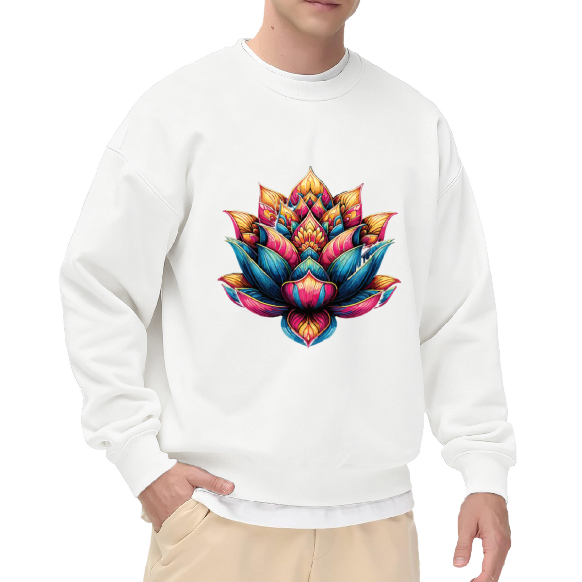 Ornate Lotus Flower Sweatshirt - Decorative Mandala Lotus Crewneck, Bohemian Floral Medallion Pullover, Art Deco Bloom Sweatshirt, Yoga Gift Top