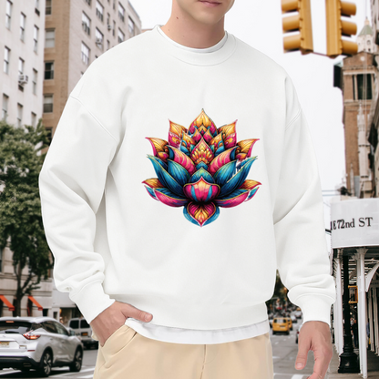Ornate Lotus Flower Sweatshirt - Decorative Mandala Lotus Crewneck, Bohemian Floral Medallion Pullover, Art Deco Bloom Sweatshirt, Yoga Gift Top