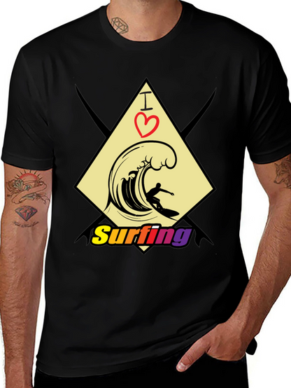 I Love Surfing Black T-Shirt - Stylish Graphic Tee