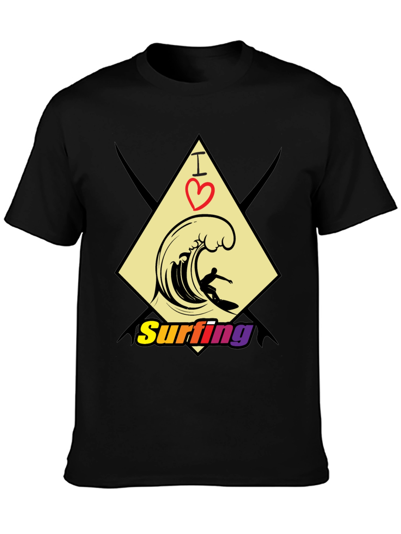 I Love Surfing Black T-Shirt - Stylish Graphic Tee